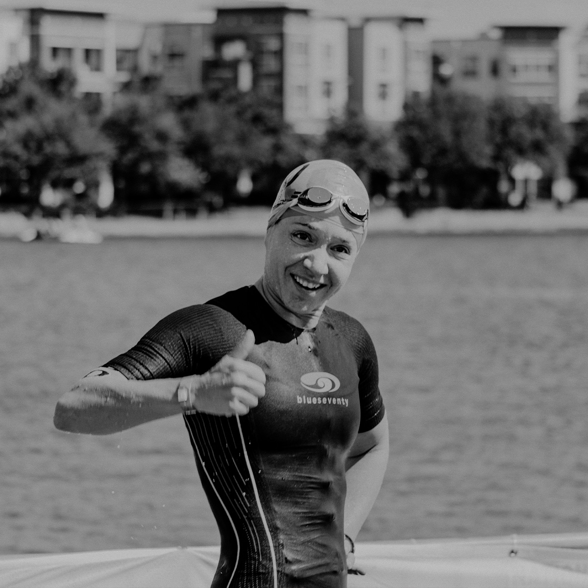 Grace Alexander exiting the swim, blueseventy wetsuit